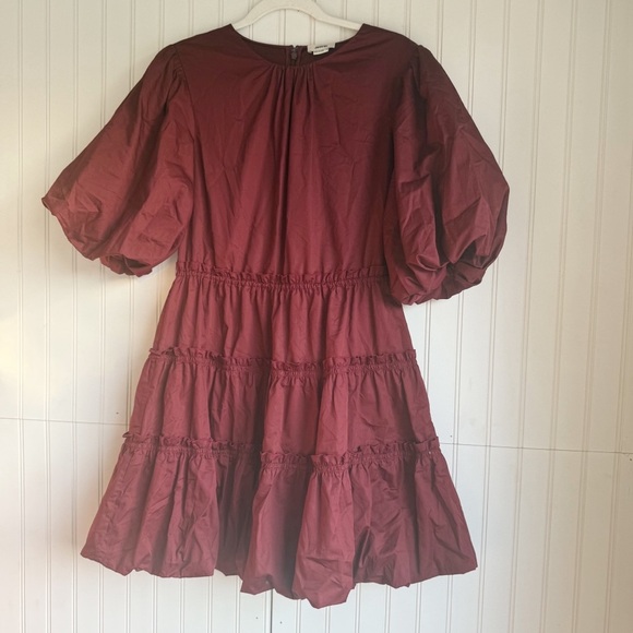 Jason Wu Size 10 Burgundy Wine Balloon Sleeve Tiered Mini Dress - Picture 6 of 13